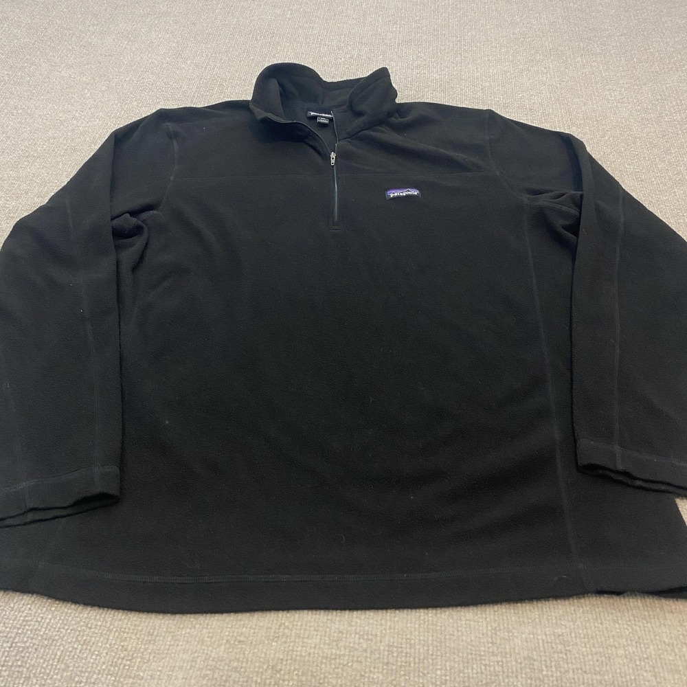 Patagonia Sweater Mens 2XL Black Quarter Zip Fleece Pullover‎ Outdoor Worn Wear